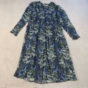 Roller Rabbit Women’s Blue & Green Floral silk metallic sheer midi Dress, size S